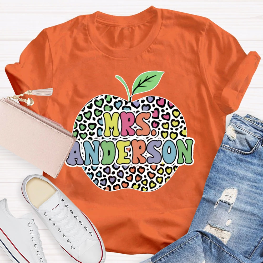 Personalized Name Colorful Leopard Print Apples T-shirt