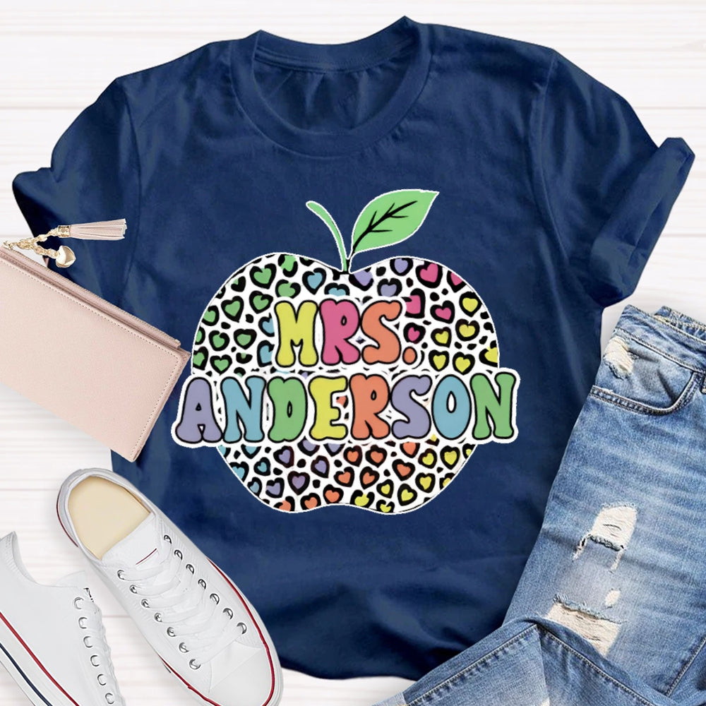 Personalized Name Colorful Leopard Print Apples T-shirt
