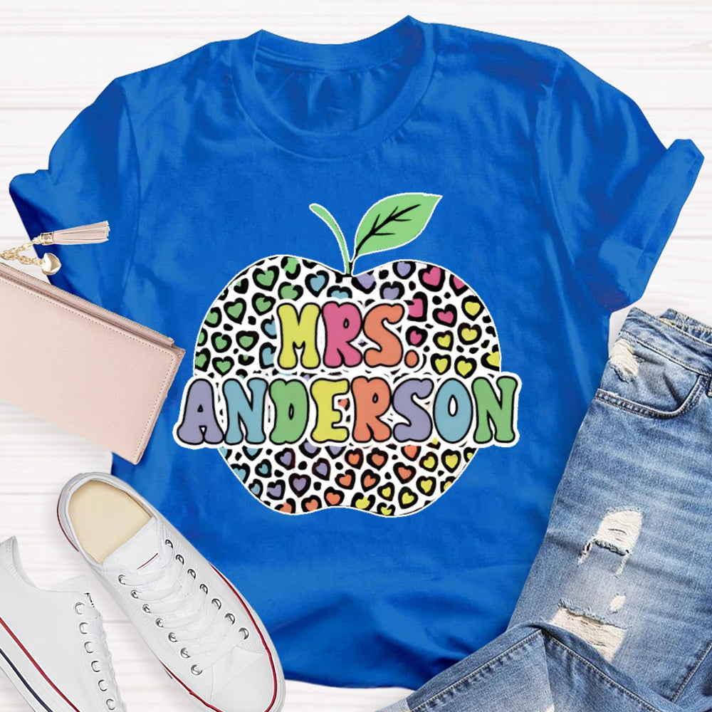 Personalized Name Colorful Leopard Print Apples T-shirt
