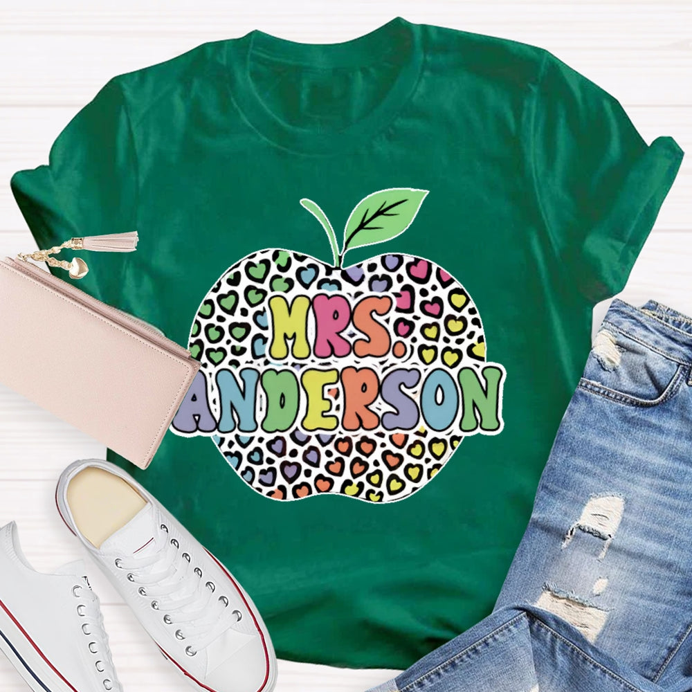 Personalized Name Colorful Leopard Print Apples T-shirt