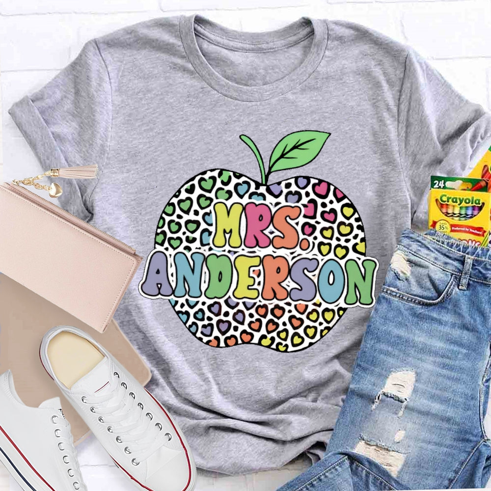Personalized Name Colorful Leopard Print Apples T-shirt