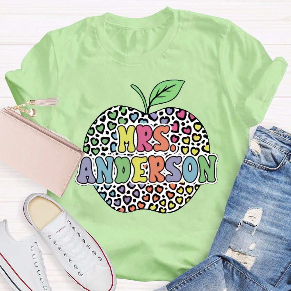 Personalized Name Colorful Leopard Print Apples T-shirt