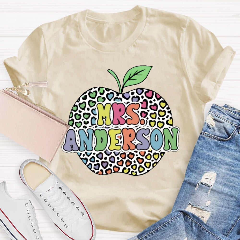 Personalized Name Colorful Leopard Print Apples T-shirt