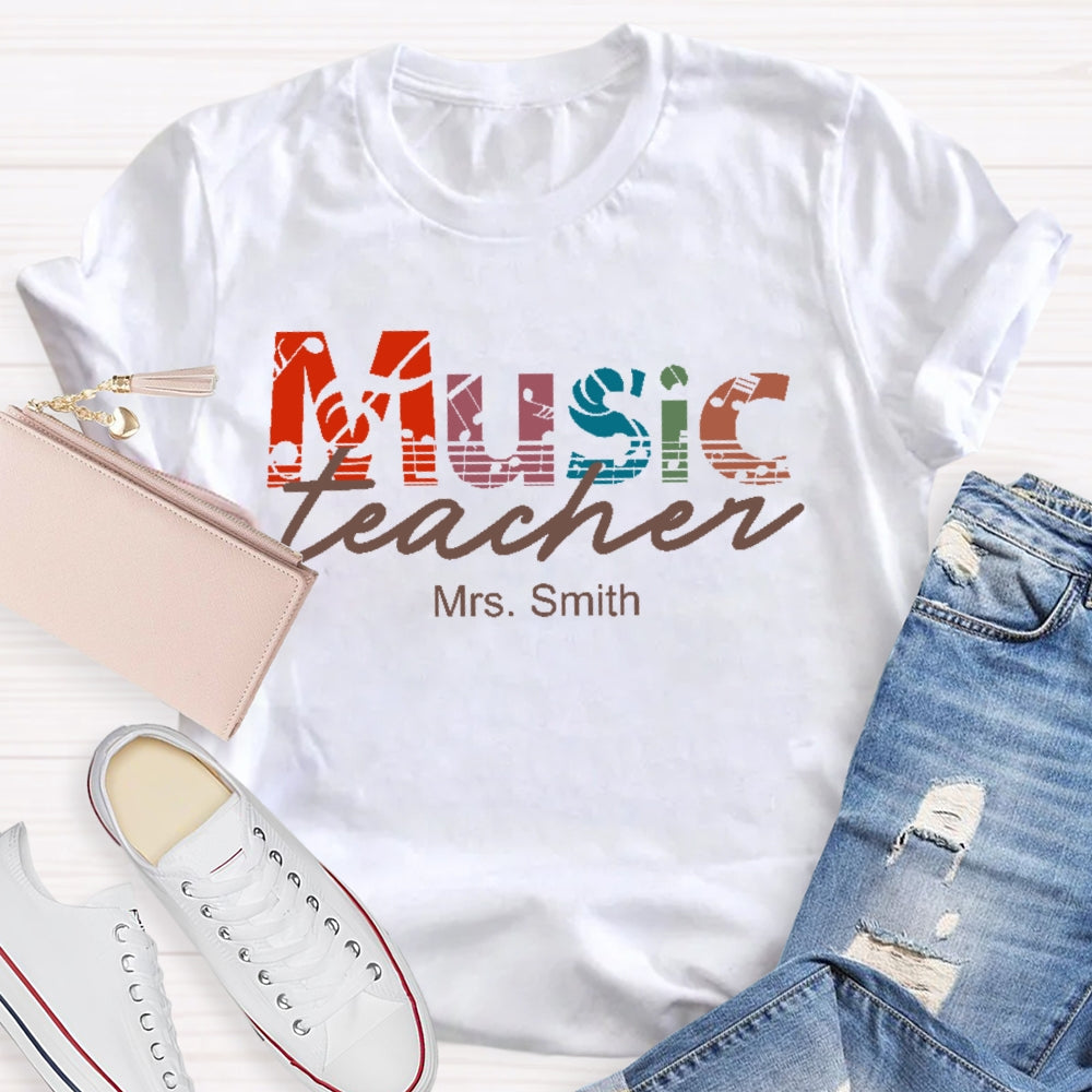 Personalized Name Music Teacher Graphic T-shirt