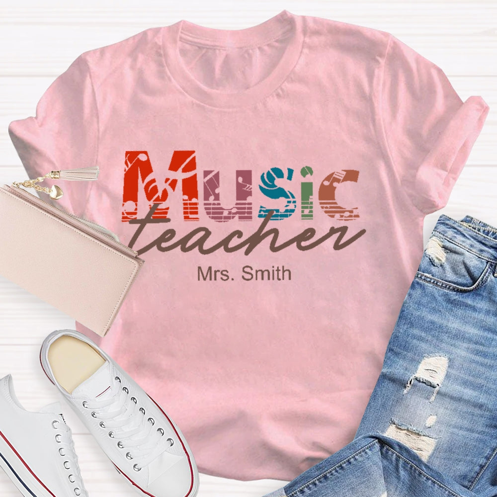 Personalized Name Music Teacher Graphic T-shirt