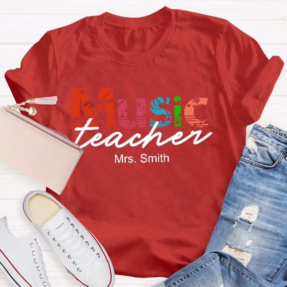 Personalized Name Music Teacher Graphic T-shirt