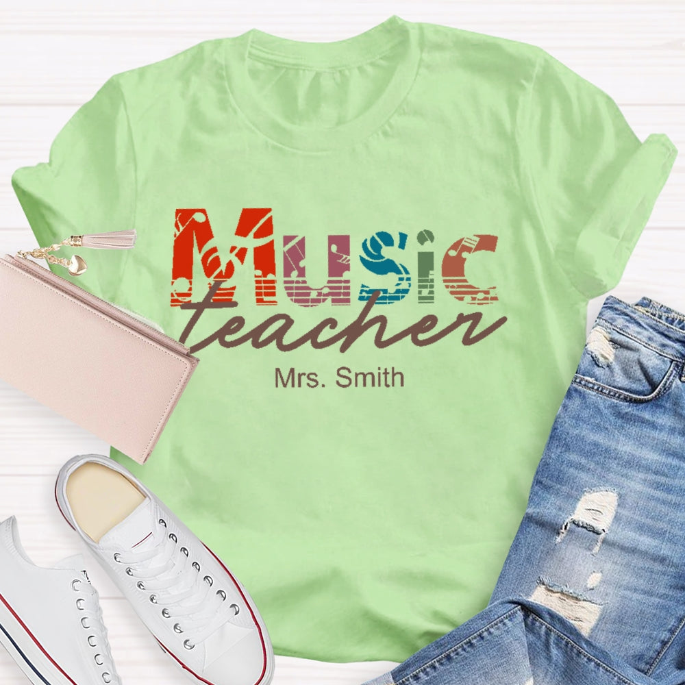 Personalized Name Music Teacher Graphic T-shirt