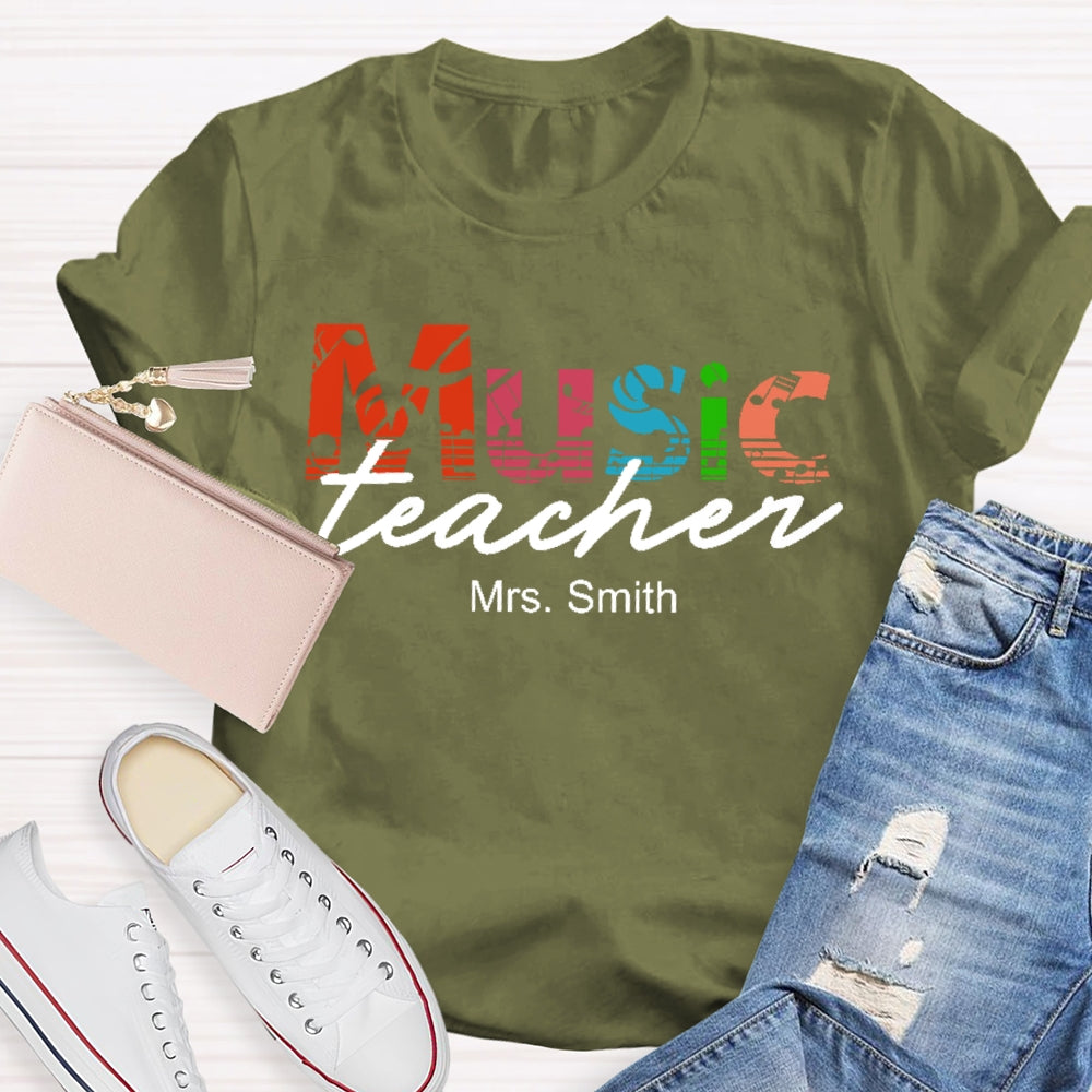 Personalized Name Music Teacher Graphic T-shirt
