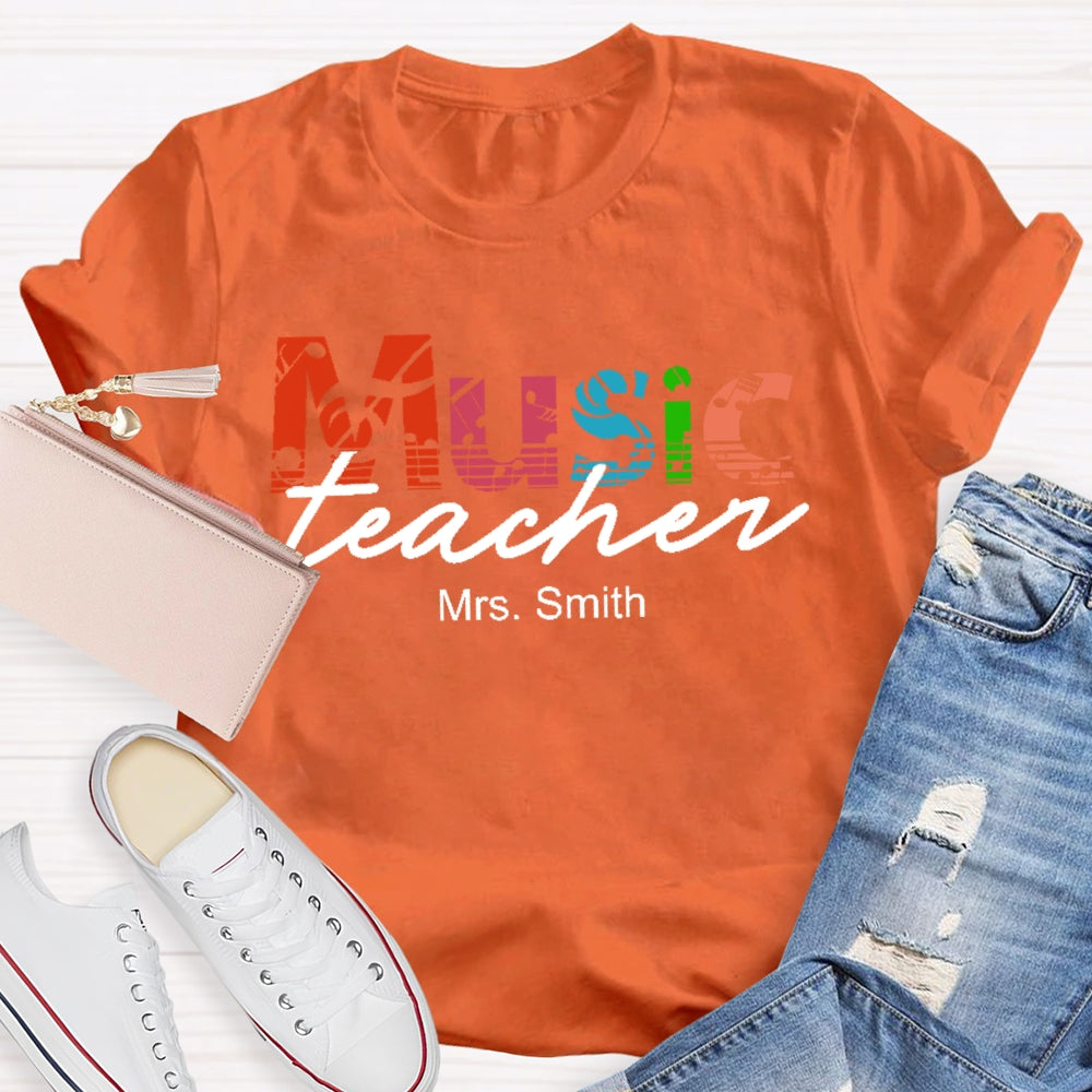 Personalized Name Music Teacher Graphic T-shirt