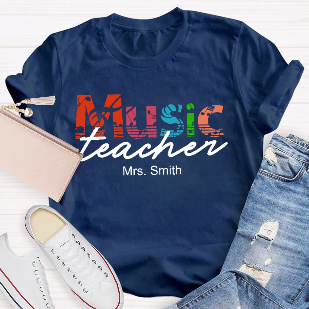 Personalized Name Music Teacher Graphic T-shirt