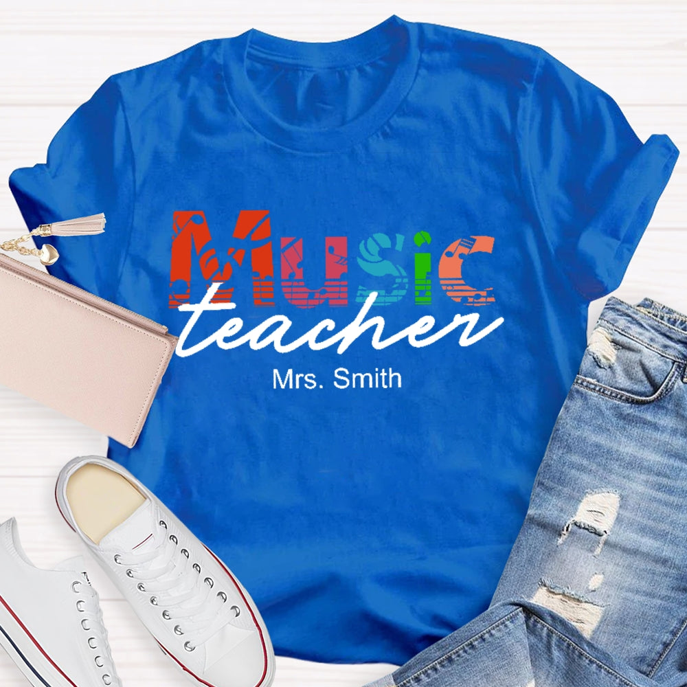 Personalized Name Music Teacher Graphic T-shirt