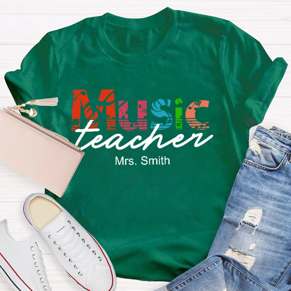 Personalized Name Music Teacher Graphic T-shirt