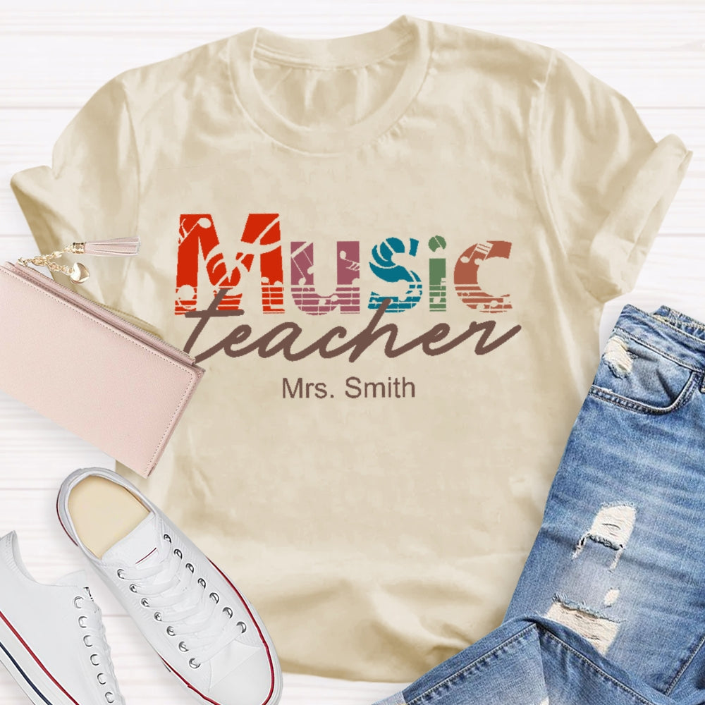 Personalized Name Music Teacher Graphic T-shirt