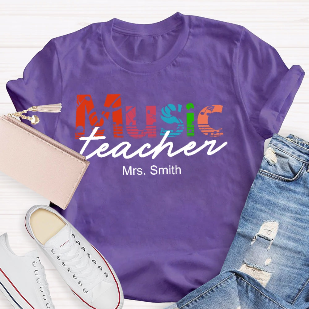 Personalized Name Music Teacher Graphic T-shirt