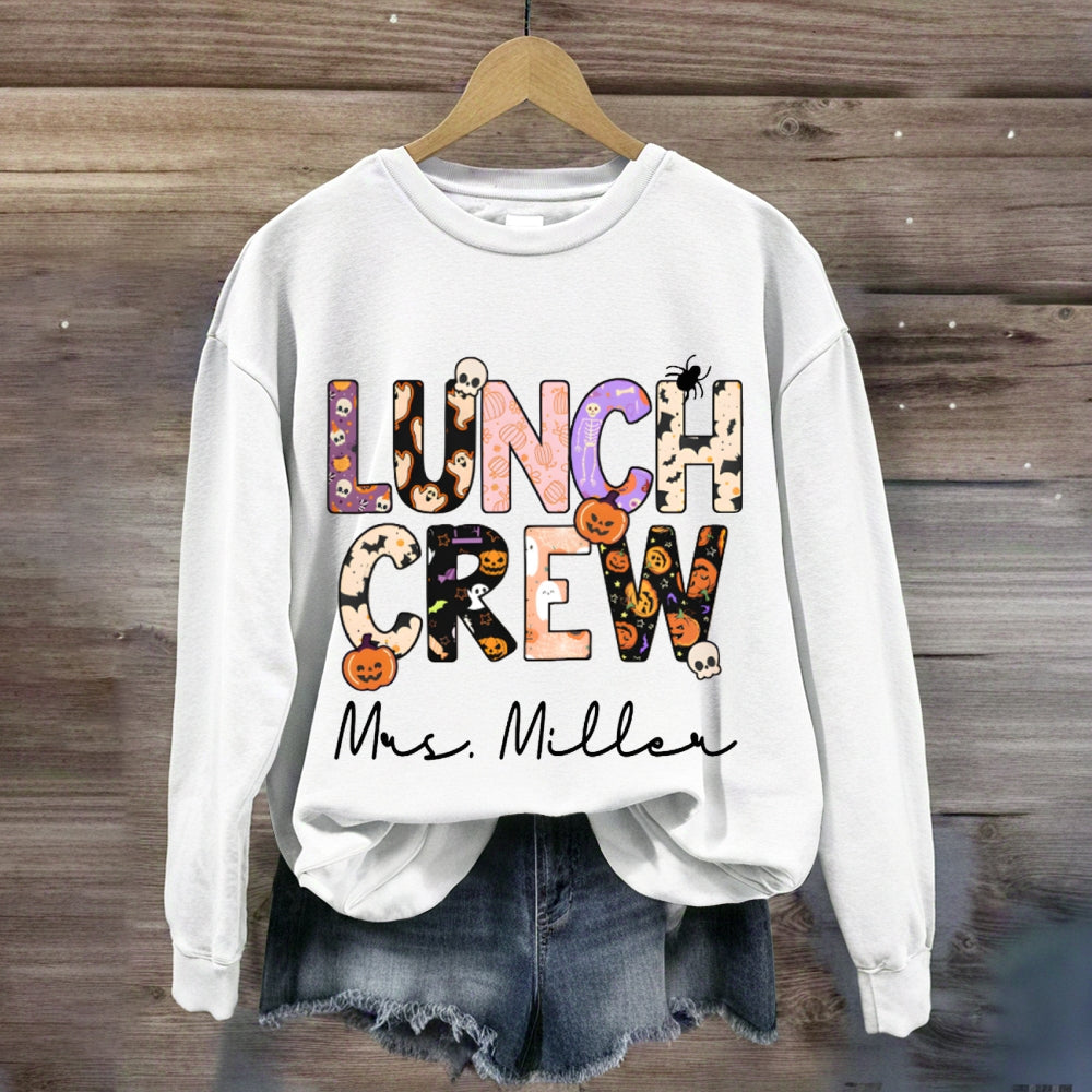 Personalized Name Lunch Lady Pumpkin And Bat Font Halloween sweatshirt