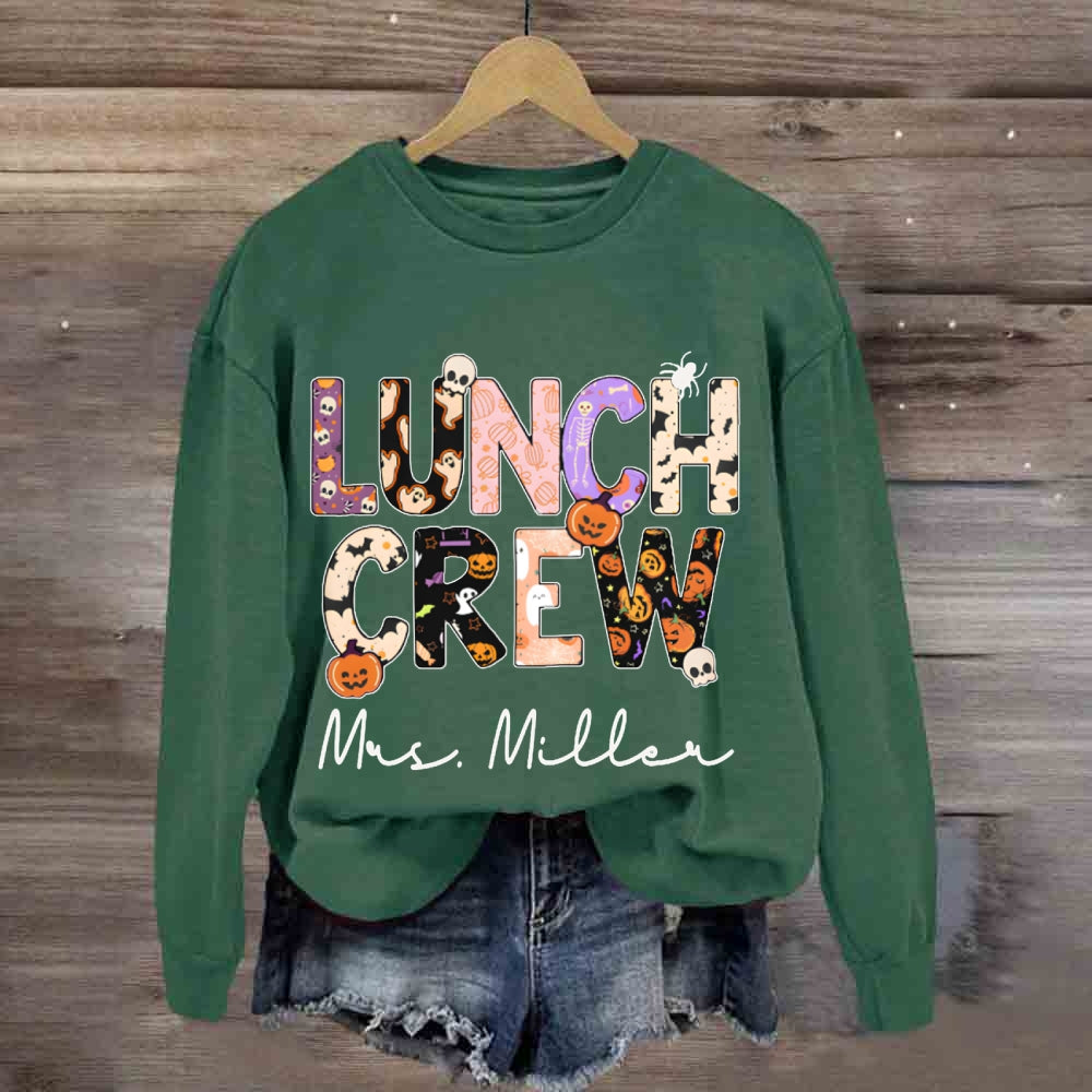 Personalized Name Lunch Lady Pumpkin And Bat Font Halloween sweatshirt