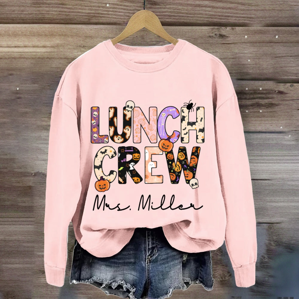 Personalized Name Lunch Lady Pumpkin And Bat Font Halloween sweatshirt