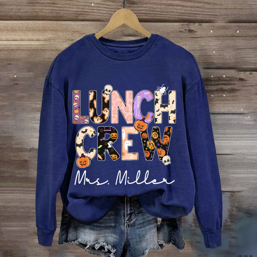 Personalized Name Lunch Lady Pumpkin And Bat Font Halloween sweatshirt