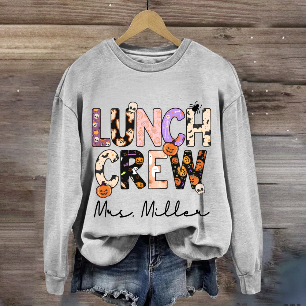 Personalized Name Lunch Lady Pumpkin And Bat Font Halloween sweatshirt