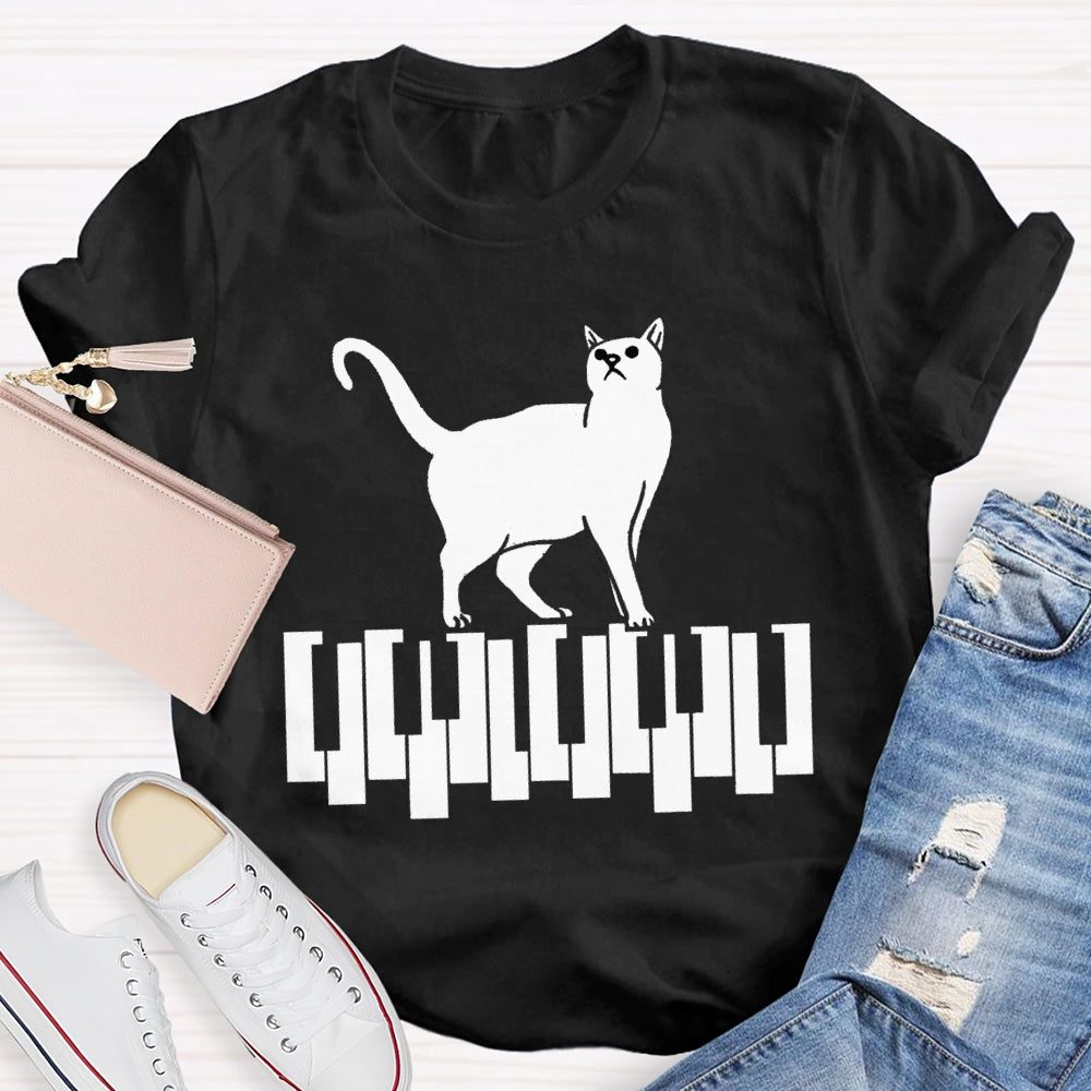 Kitten Stepping On The Piano Music Teacher T-shirt