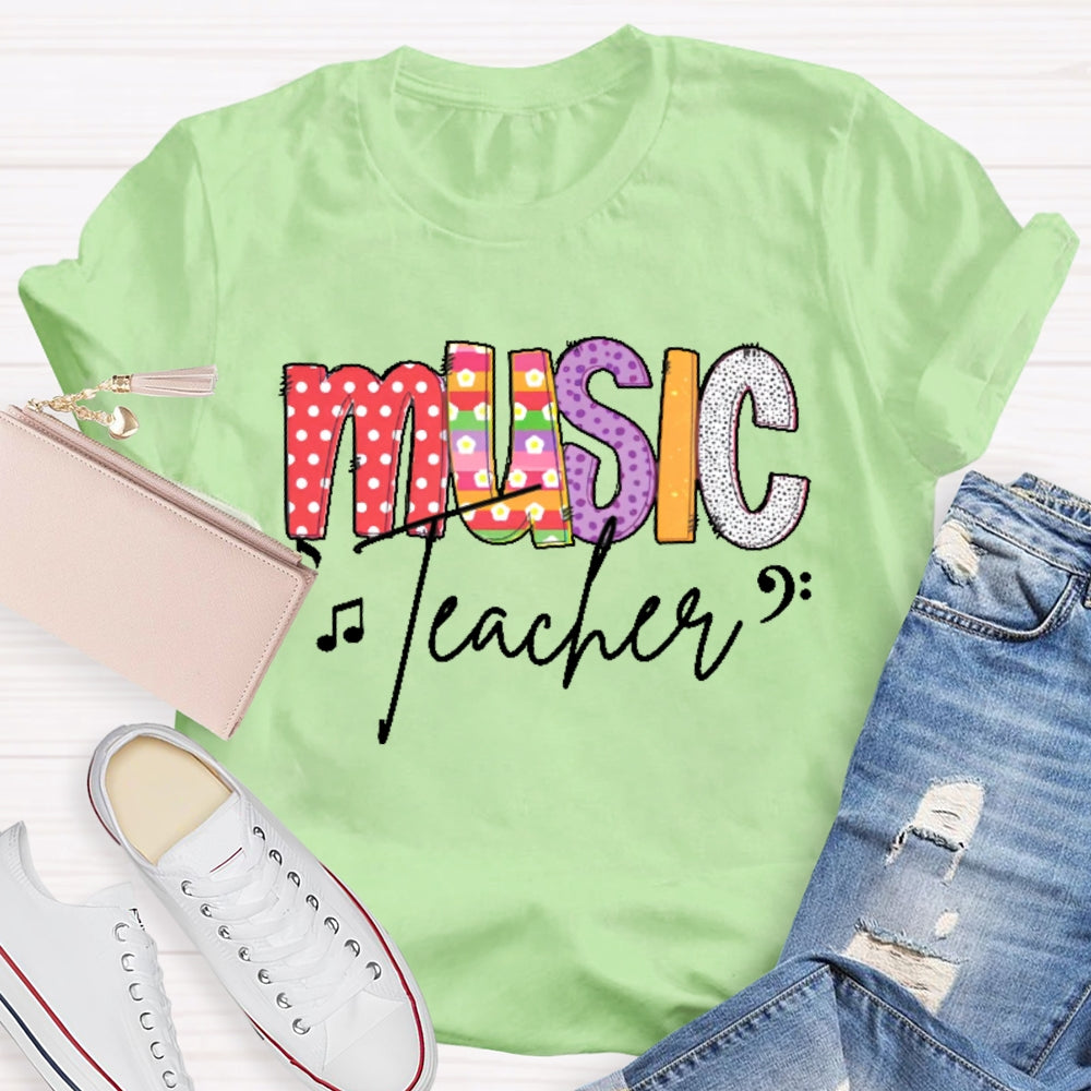 Music Teacher Colored Polka Dots T-shirt