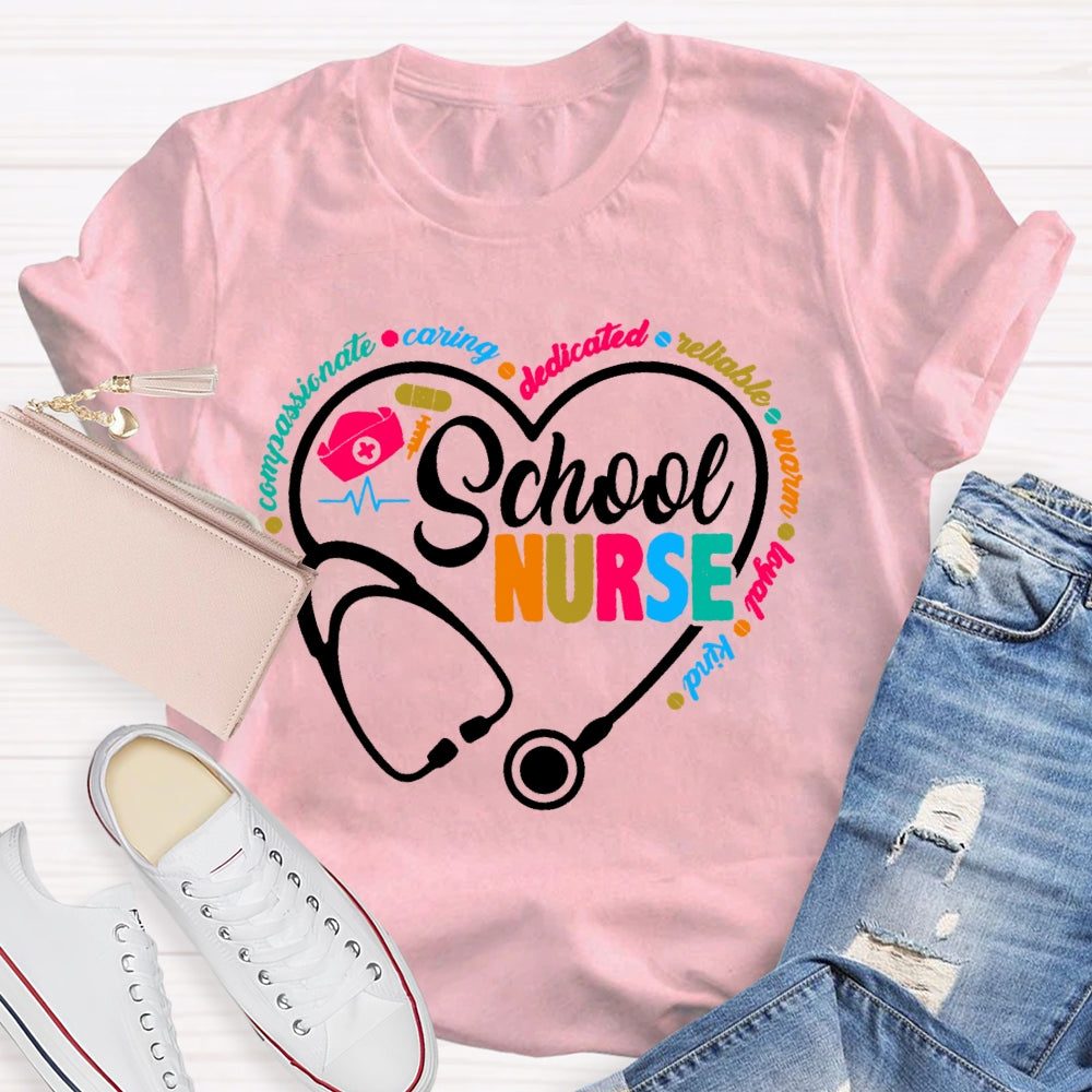 School Nurse Stethoscope Coloured Letters T-shirt
