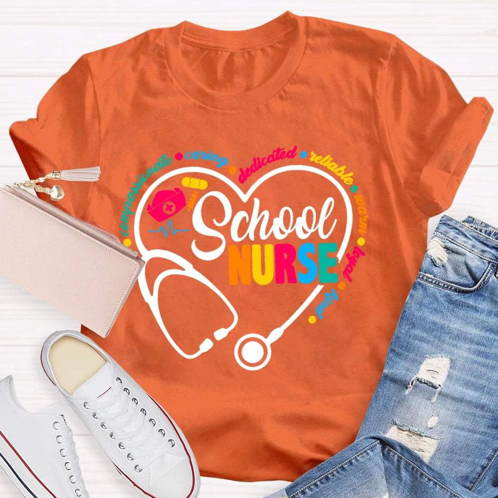 School Nurse Stethoscope Coloured Letters T-shirt