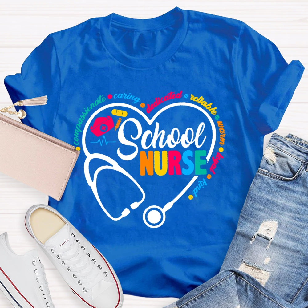 School Nurse Stethoscope Coloured Letters T-shirt