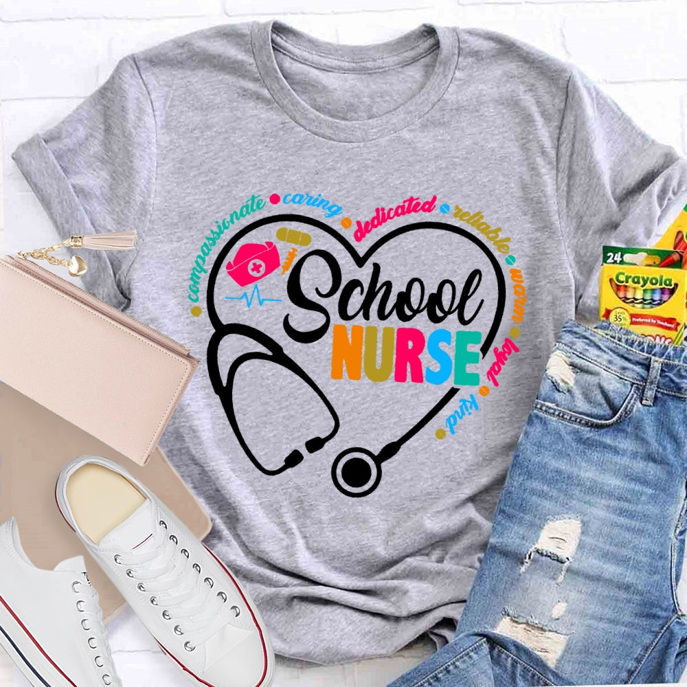 School Nurse Stethoscope Coloured Letters T-shirt