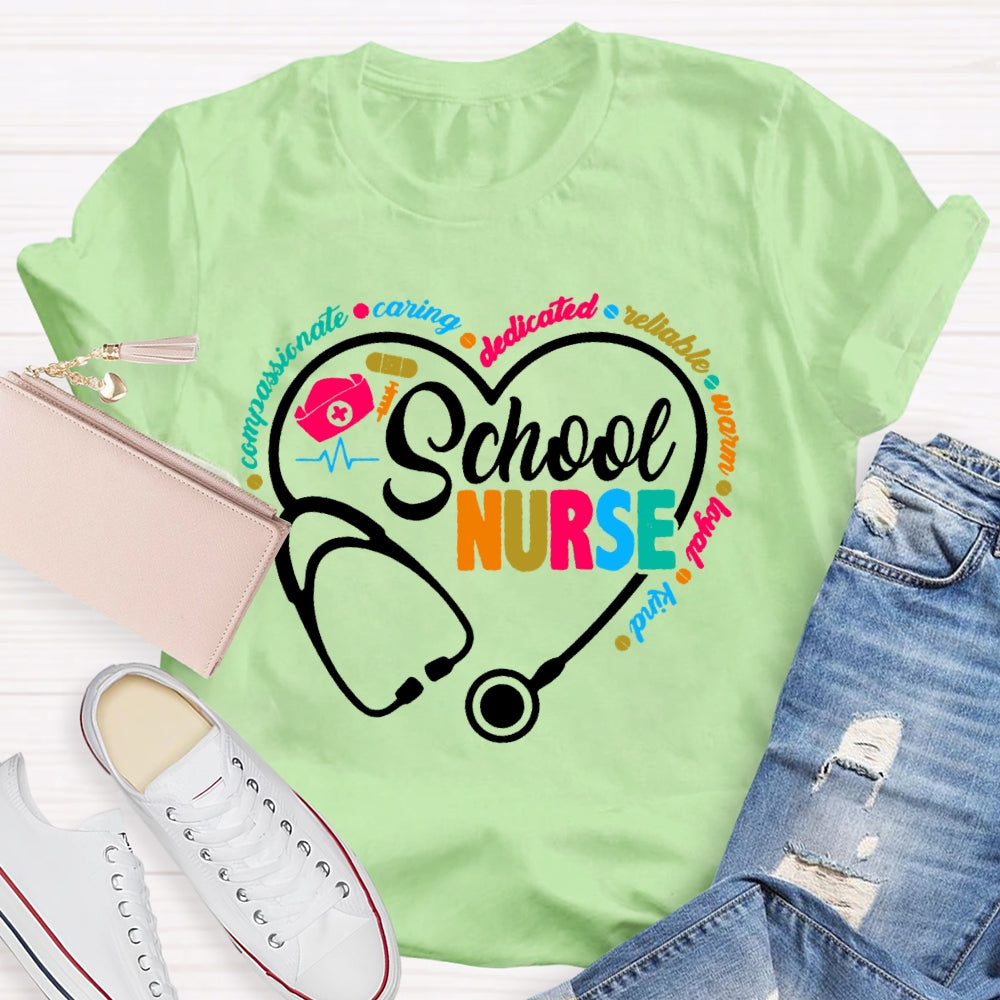 School Nurse Stethoscope Coloured Letters T-shirt