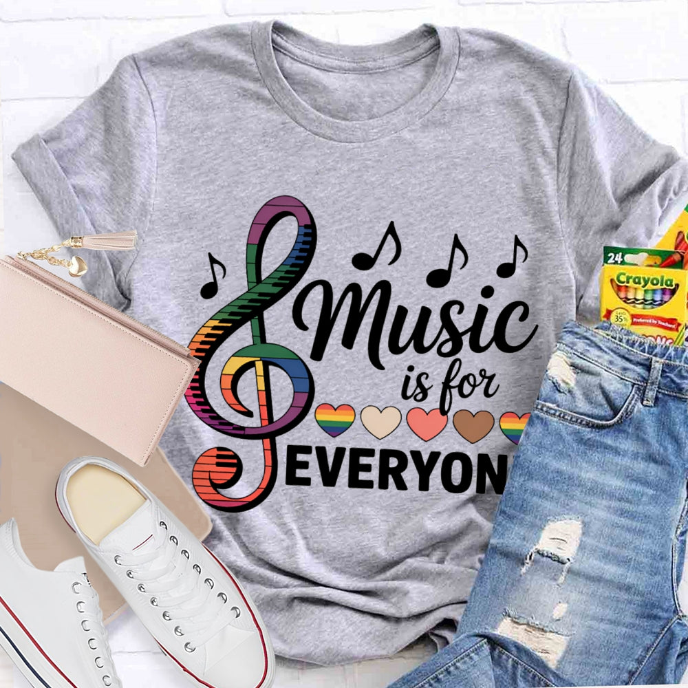 Music Is For Everyone Colorful Hearts And Musical Notes T-shirt