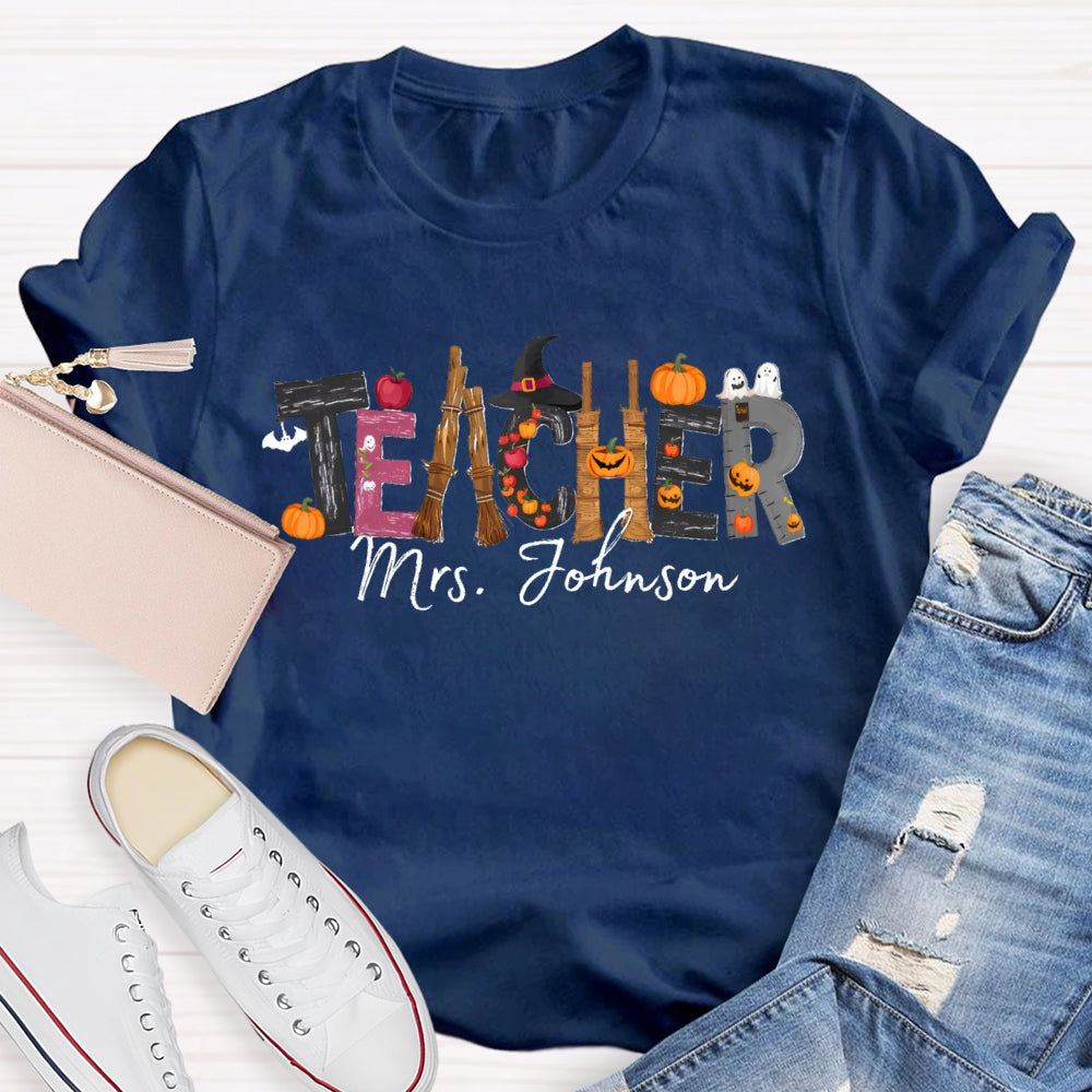 Personalized Teacher Name Halloween Design T-Shirt