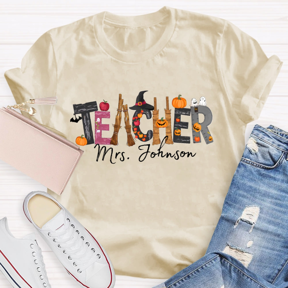Personalized Teacher Name Halloween Design T-Shirt