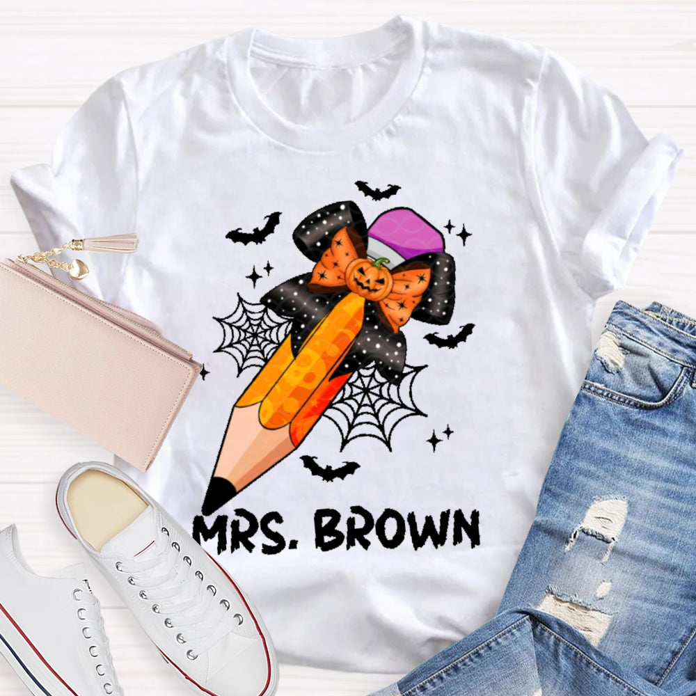 Personalized Name Teacher Pencil Pumpkin For Halloween T-shirt
