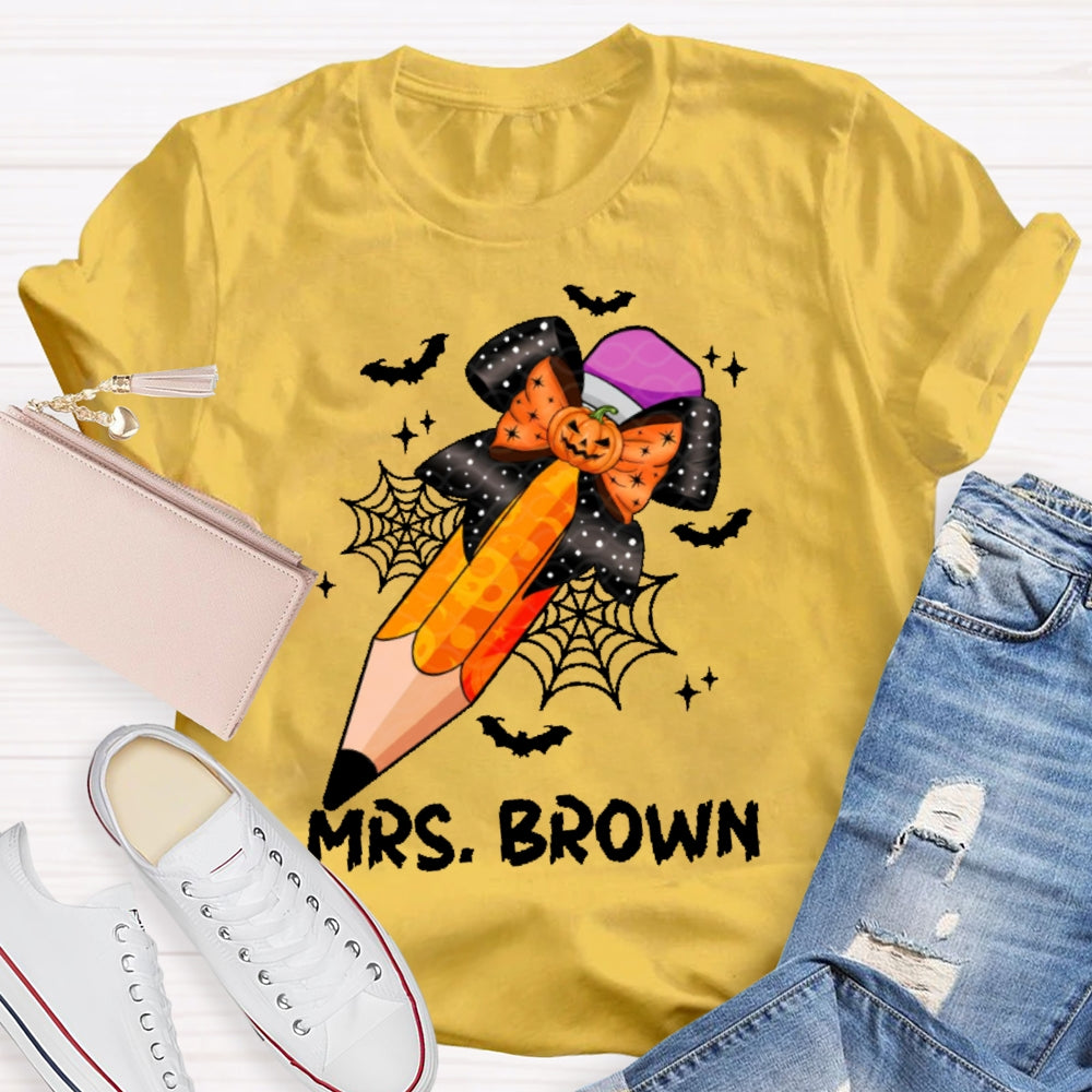 Personalized Name Teacher Pencil Pumpkin For Halloween T-shirt