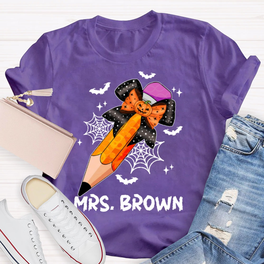 Personalized Name Teacher Pencil Pumpkin For Halloween T-shirt