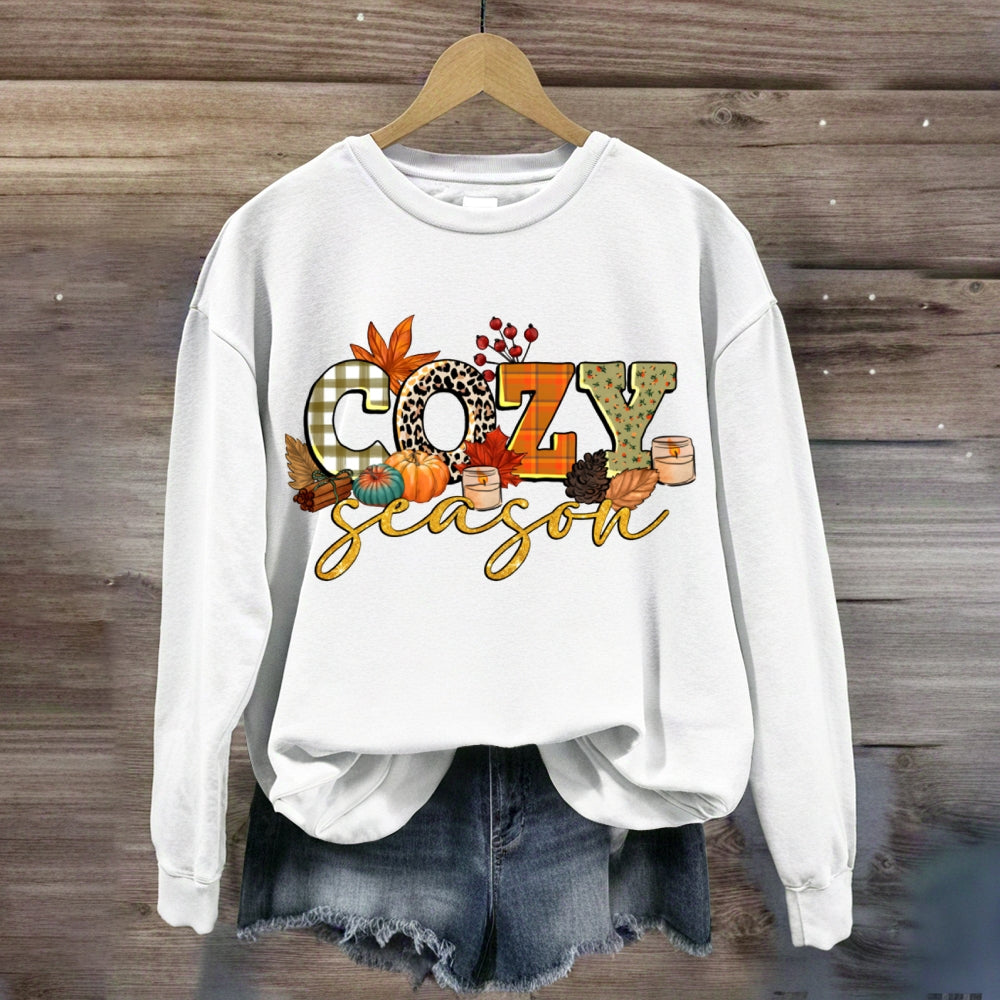 Cozy Season Checkered And Leopard Print Fonts sweatshirt