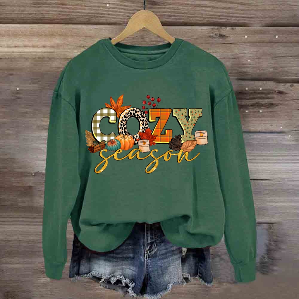 Cozy Season Checkered And Leopard Print Fonts sweatshirt