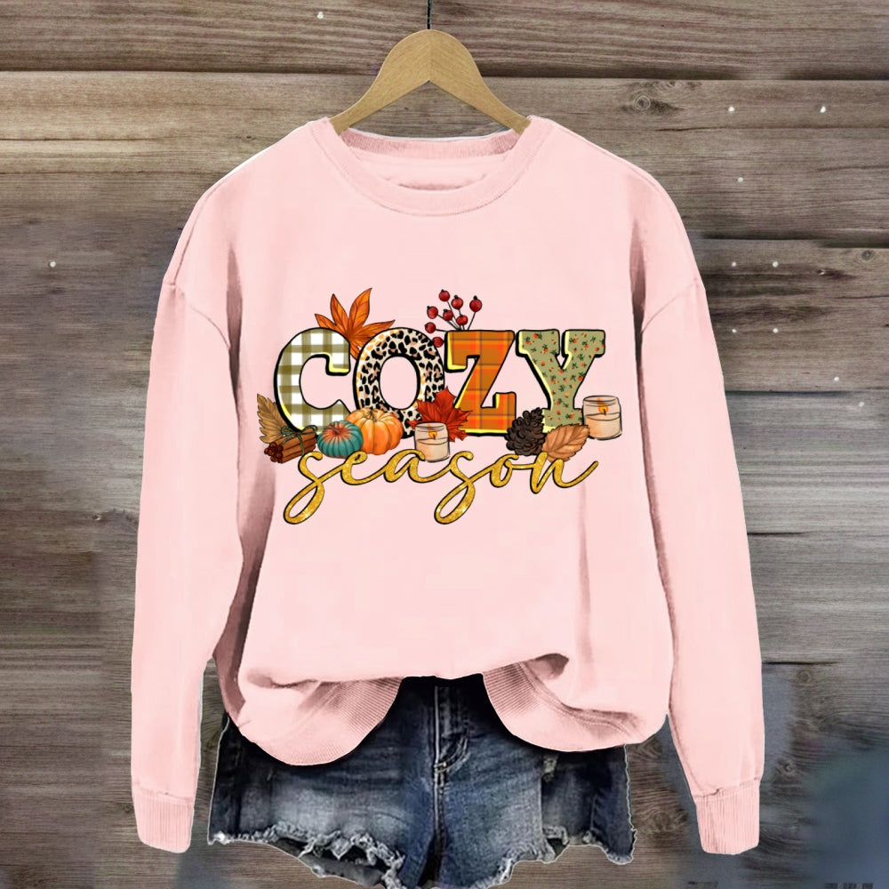 Cozy Season Checkered And Leopard Print Fonts sweatshirt