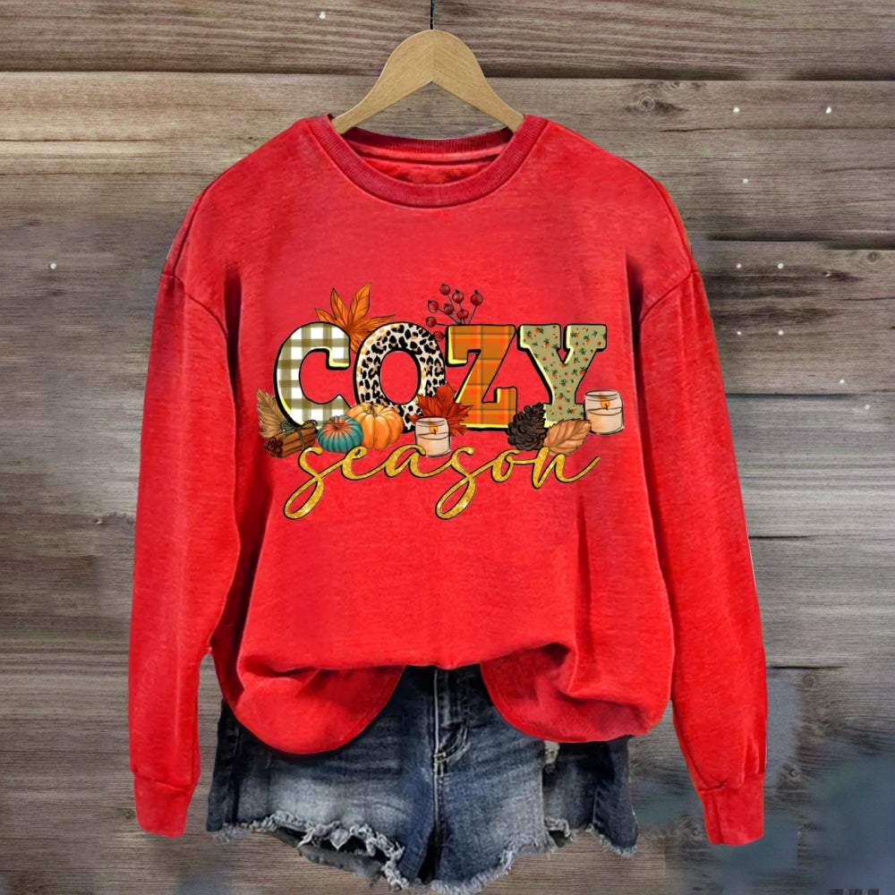 Cozy Season Checkered And Leopard Print Fonts sweatshirt
