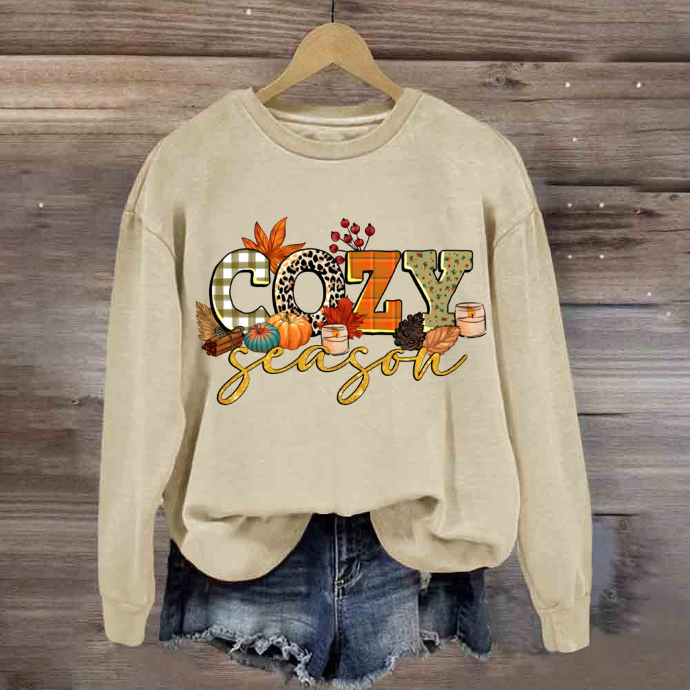 Cozy Season Checkered And Leopard Print Fonts sweatshirt