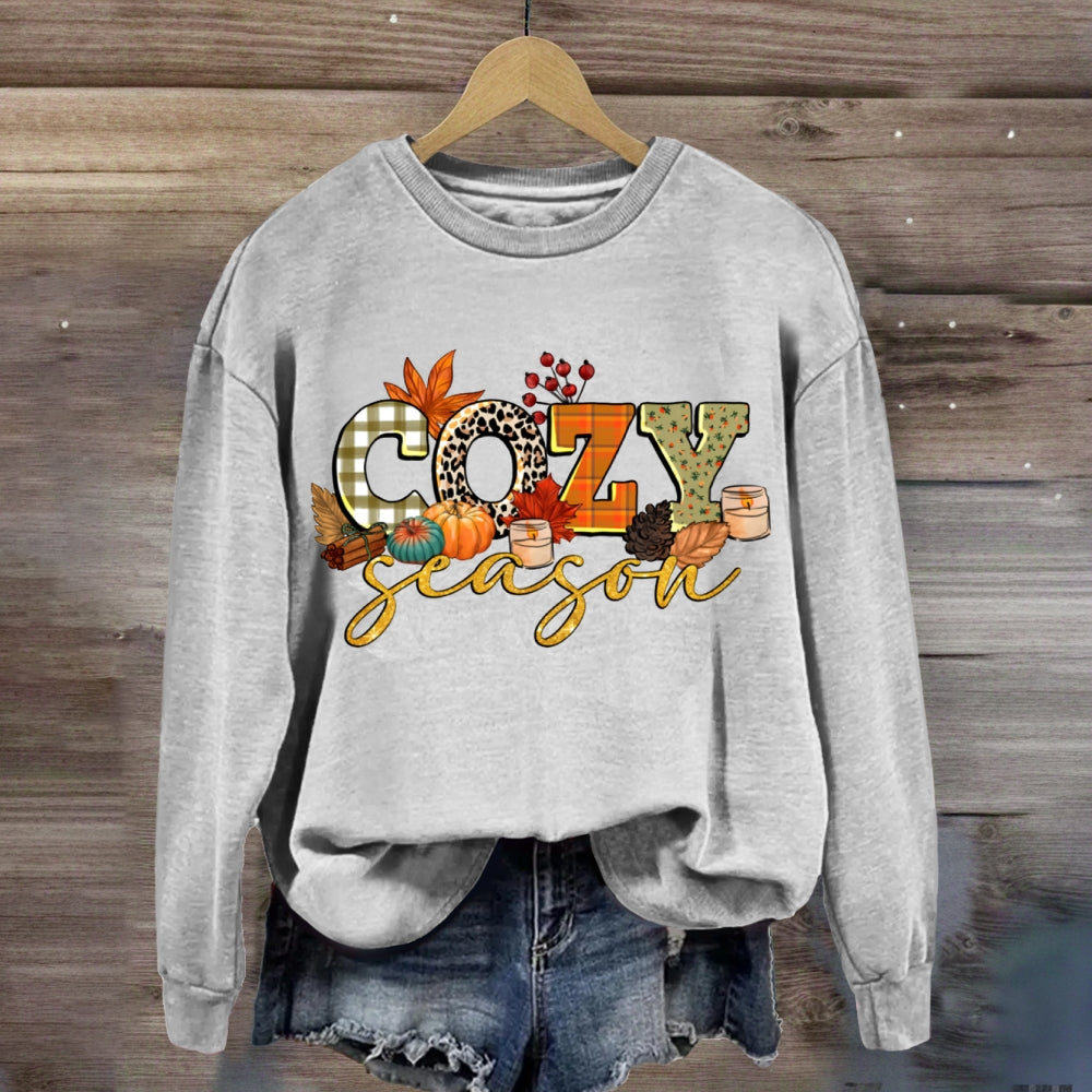 Cozy Season Checkered And Leopard Print Fonts sweatshirt