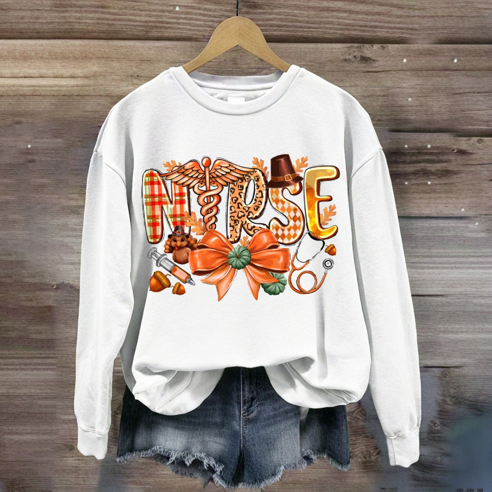 School Nurse Pumpkin Bow Halloween sweatshirt