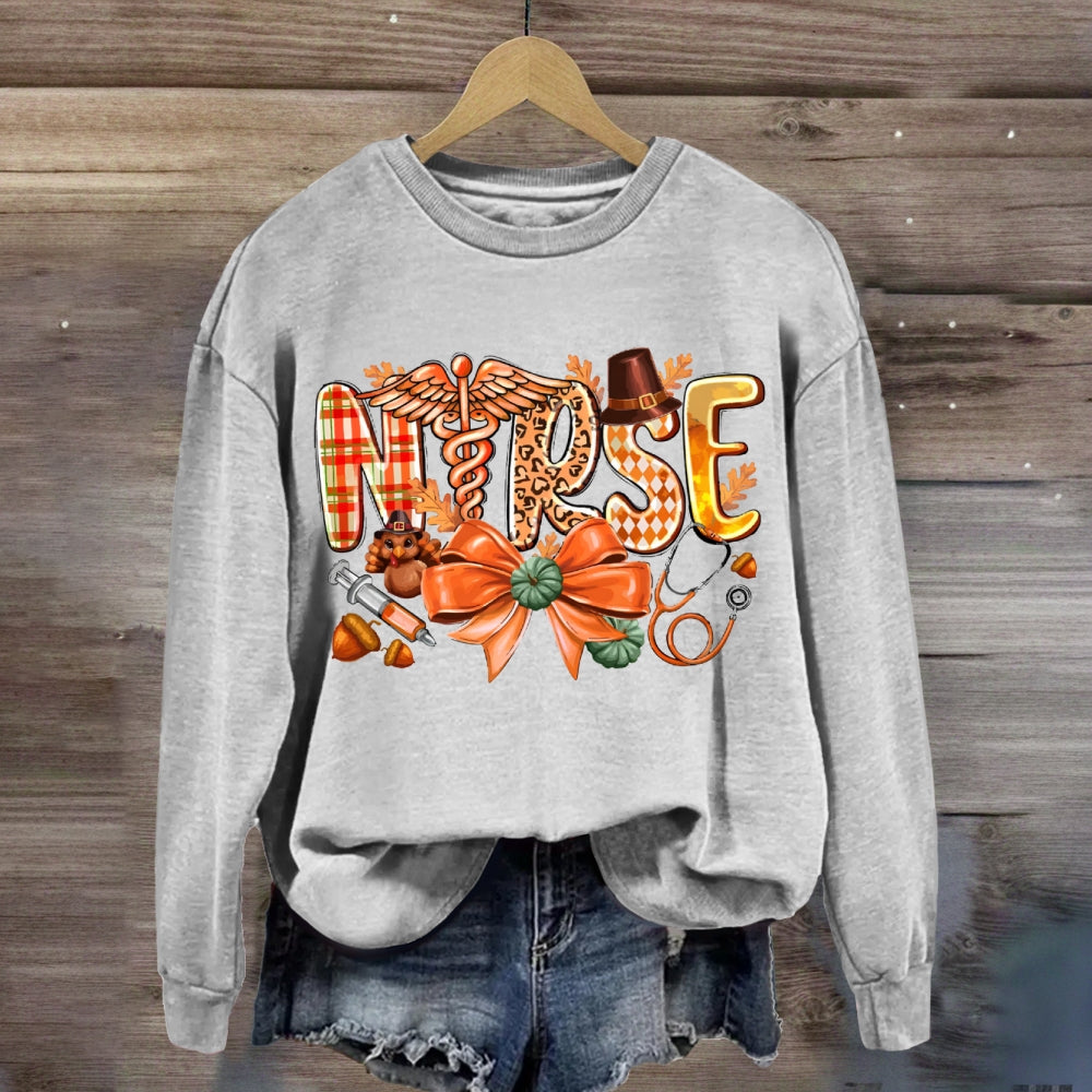 School Nurse Pumpkin Bow Halloween sweatshirt