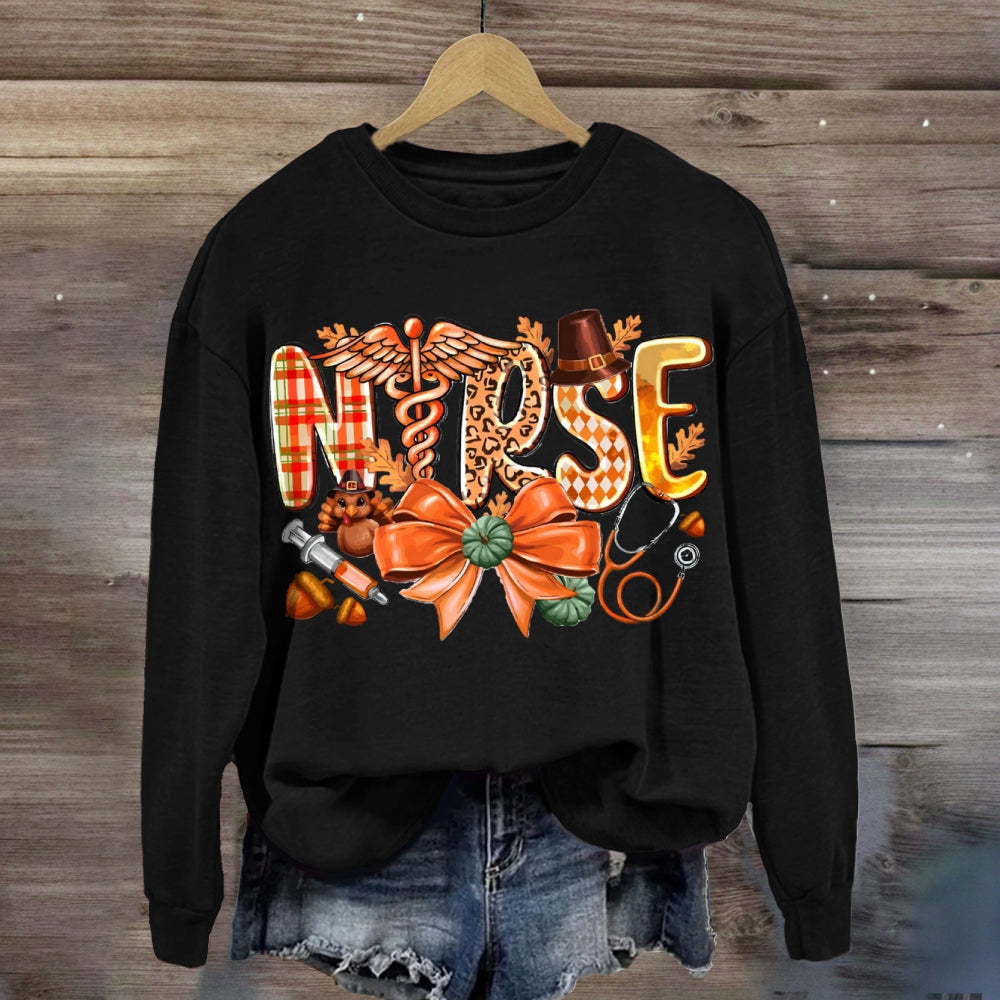 School Nurse Pumpkin Bow Halloween sweatshirt