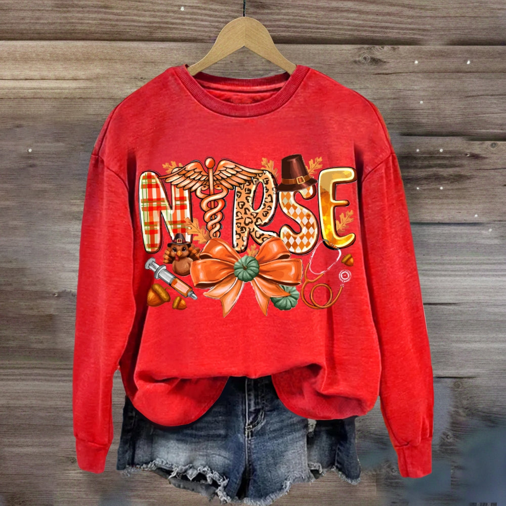School Nurse Pumpkin Bow Halloween sweatshirt