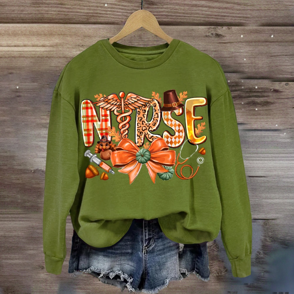 School Nurse Pumpkin Bow Halloween sweatshirt