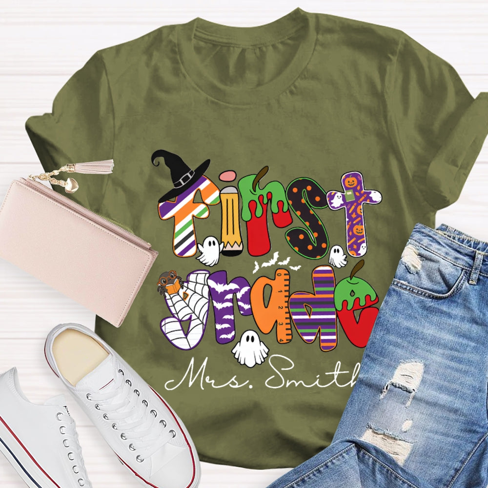 Personalized Grade And Name Halloween Halloween Ghost Spider T-Shirt