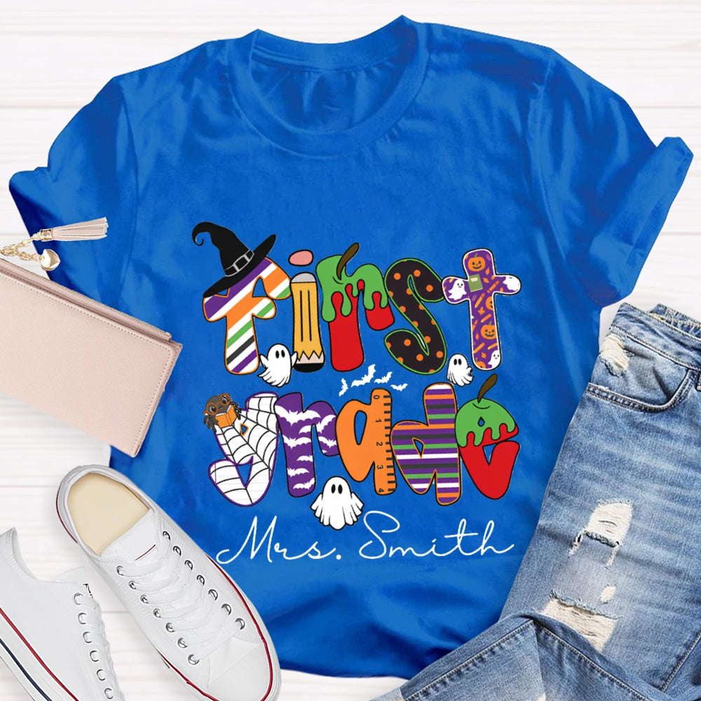 Personalized Grade And Name Halloween Halloween Ghost Spider T-Shirt