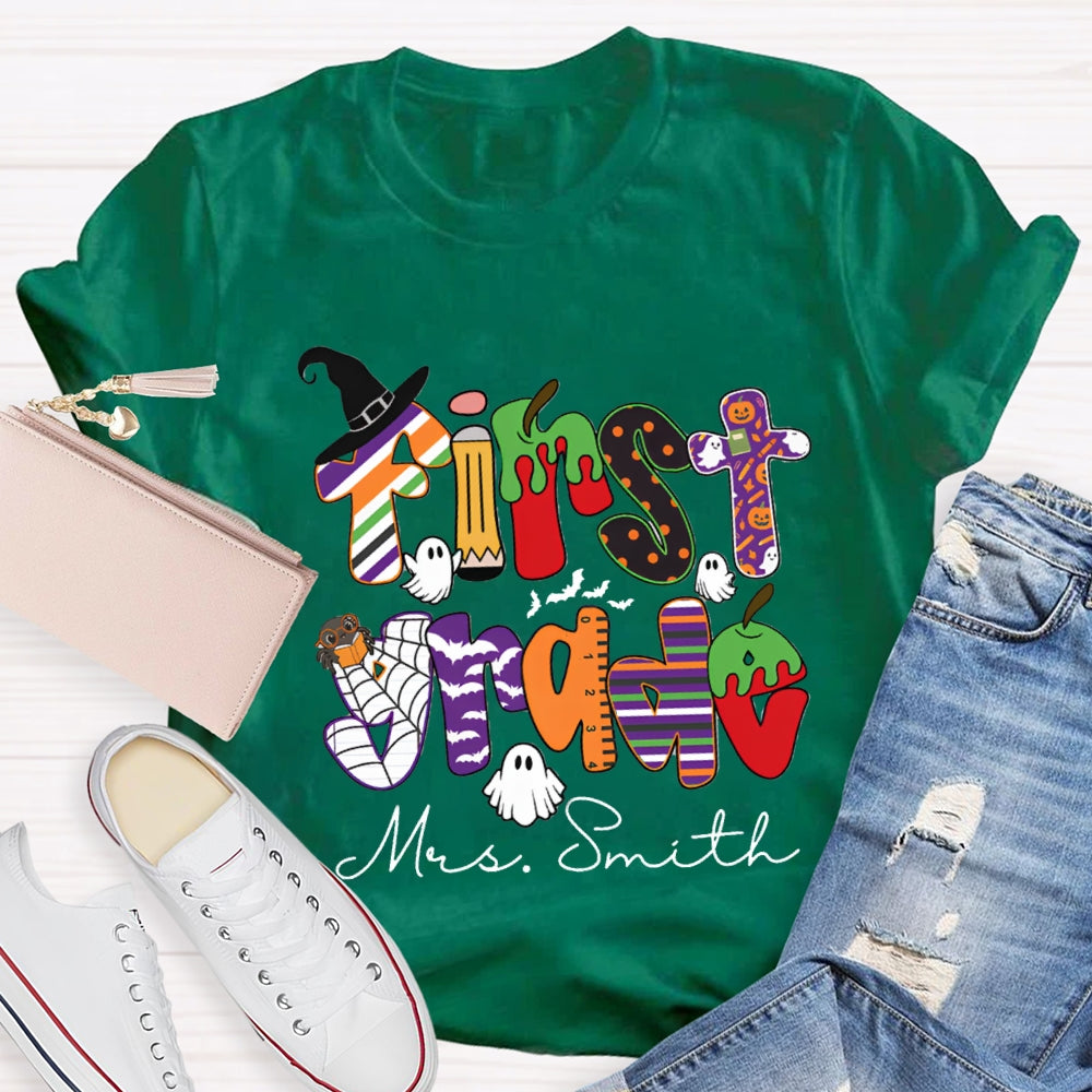Personalized Grade And Name Halloween Halloween Ghost Spider T-Shirt